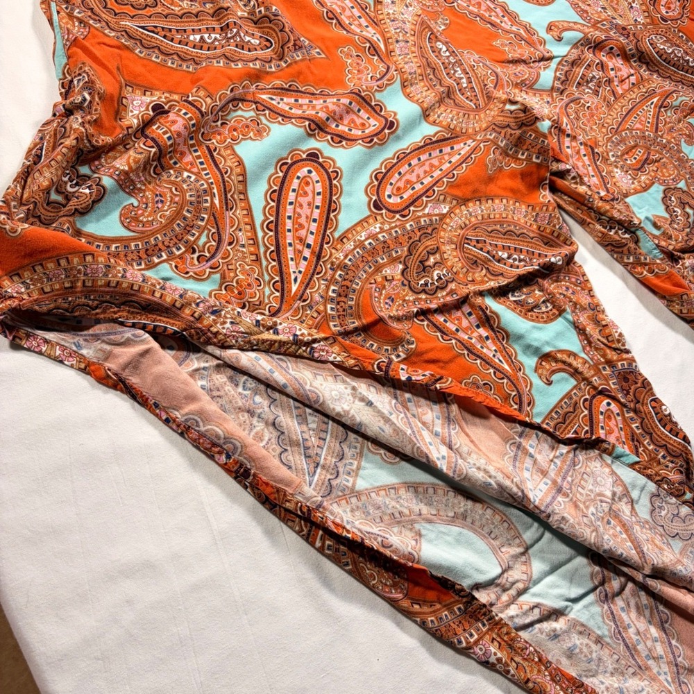 Ivy Street Womens Paisley Harem Jumpsuit Orange Turquoise Boho Wide Leg Large - Picture 6 of 12